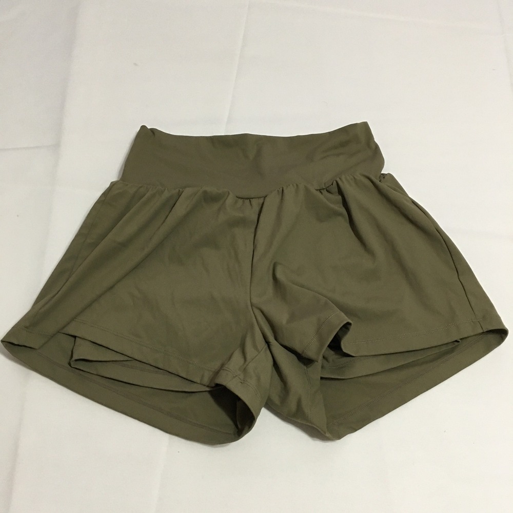High-Waist Olive Green Women's Athletic Shorts